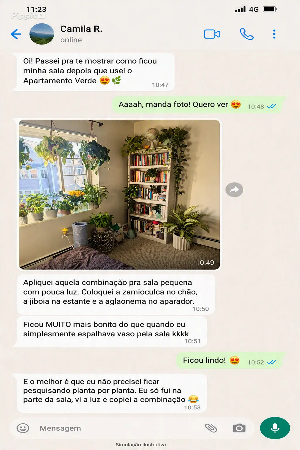 Depoimento de Camila R. sobre a sala com pouca luz